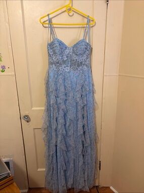 city triangles blue lace dress City Triangles Lace Gown Dresses